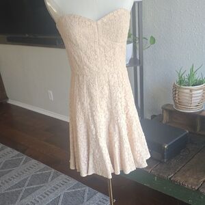 BCBGMaxAzria Strapless Cream Lace Dress